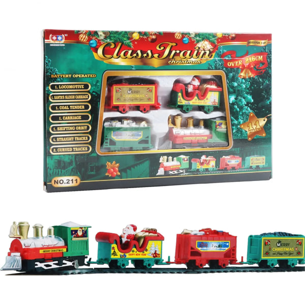 Elektrisk jul tåg leksak med ljus ljud tåg spår set gör-det-själv järnväg spår pedagogiska leksaker