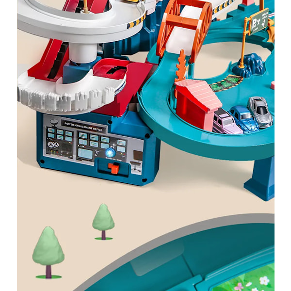 Elektrisk Rail Bil Dinosaur Bygning Parkeringsplass Eventyr Racing Rail Bil Leker