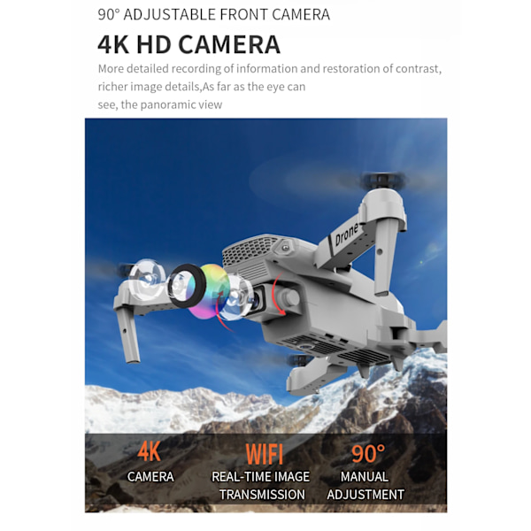 Professionell Drone E88 4k vidvinkel HD kamera WiFi fpv höjd Hold Fullbar RC quadrotor helikopter