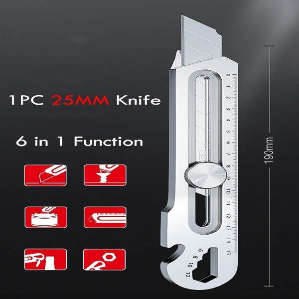 Aluminium Legering 6 i 1 Ficka Utility Kniv Multifunktionell Heavy Duty Låda Cutter