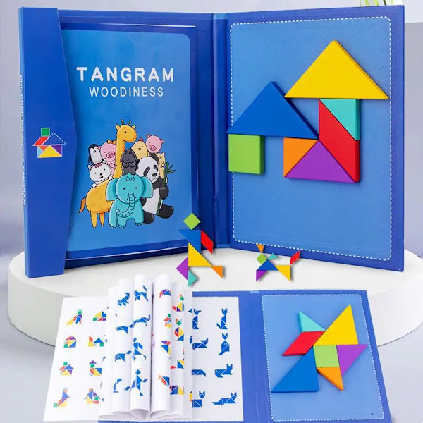 Trä sticksåg magnetisk tangram pussel bok utbildning leksaker för barn bebis barn bärbar montessori inlärning intelligens