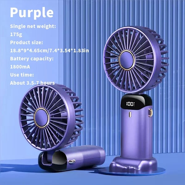 USB Kämmenlaite Mini tuuletin taitettava kannettava kaula riippuva tuulettimet 5 nopeus USB ladattava tuuletin puhelimella teline ja näyttö näyttö
