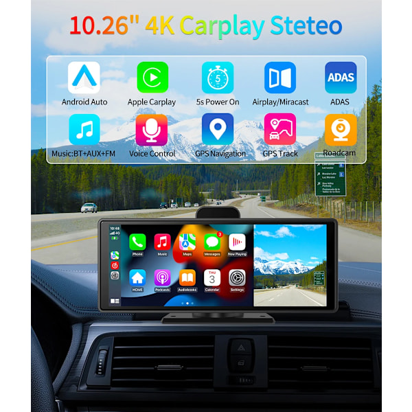 10,26" 4K Dash Cam ADAS Wireless Carplay & Android Auto Car DVR