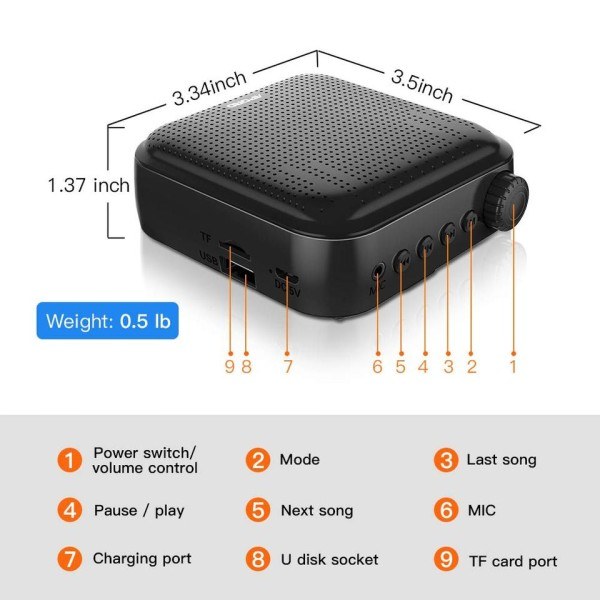 Kannettava ääni vahvistin megafoni mini ääni kaiutin mikrofonilla ladattava ultrakevyt kaiutin