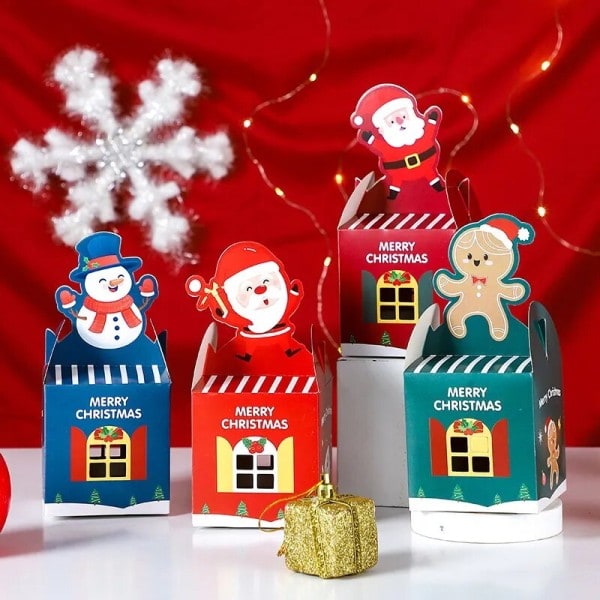 10 bitar jul boll form dragé present box god jul bakning förpackning påse godis lådor