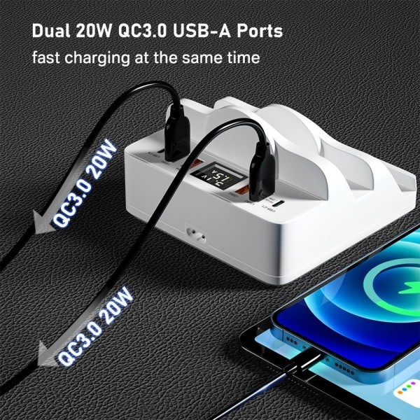 80W 6 porter USB lader stasjon med dobbel trådløs lader stativ hurtiglading 3.0 PD rask lader