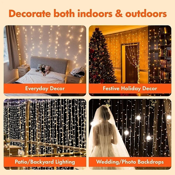 3M LED Gardin String Lys Fe Dekoration USB Ferie Garland Lampe 8 Mode