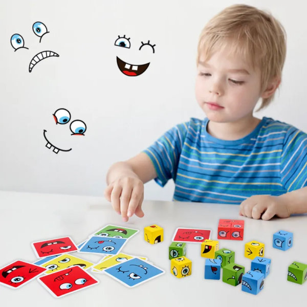 Terning Face Change Byggeklodser Bræt Spil Træ Puslespil Montessori Udtryk Træklodser