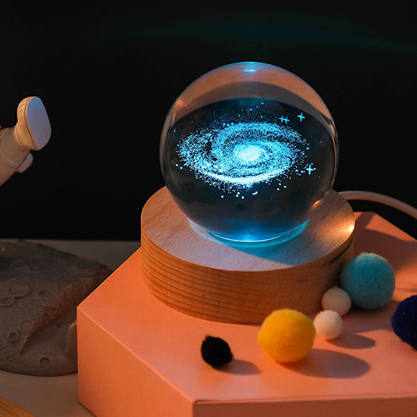 3D krystal lys lampe glødende planetarisk galakse nat lys krystal kugle nat lys sengekant lys hjem indretning