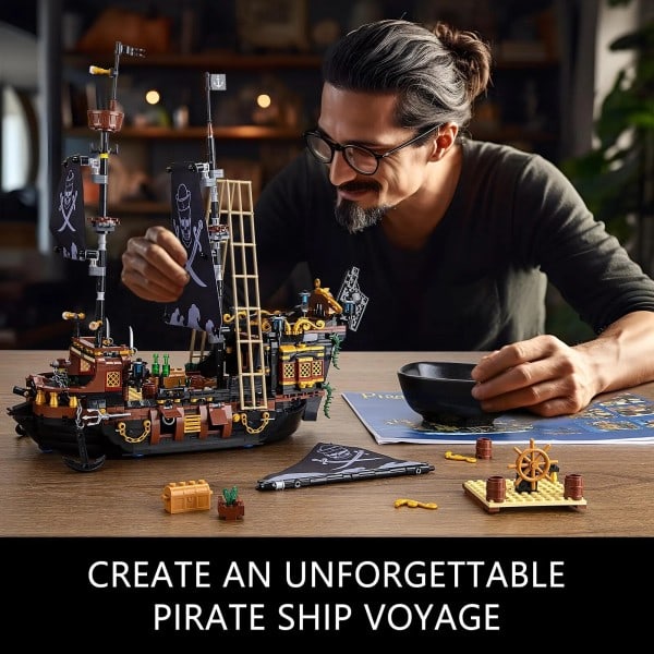 Sort Pirater Skib Gør-det-selv Eventyr Perle Båd Ø Storm Flagskib Flagskib Film Mini Klodser Bygge Klodse Model Legetøj