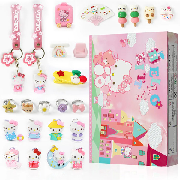 24 Bykker Hello Kitty Jule Advent Kalender Kawaii Sanrio Tilfeldig Anime Figurer Nøkkelring Gave Eske