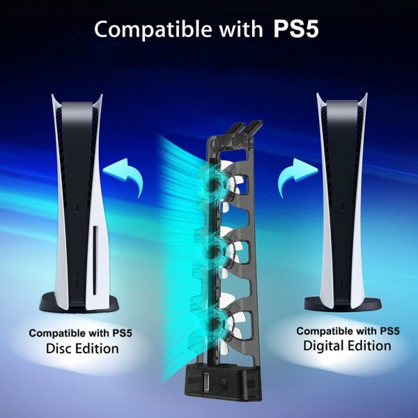 PS5 Tilbehør Køling Blæser med LED Lys til Playstation 5 Både Disc og Digital Editions Gaming Tilbehør Kølesystem