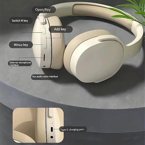 Trådløs Bluetooth Hodetelefoner Over Ear HIFI Stereo Hodesett