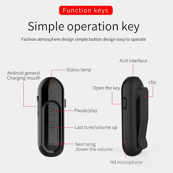Clip On Bluetooth Headset Med Mikrofon Stereo Subwoofer Bluetooth Øretelefon