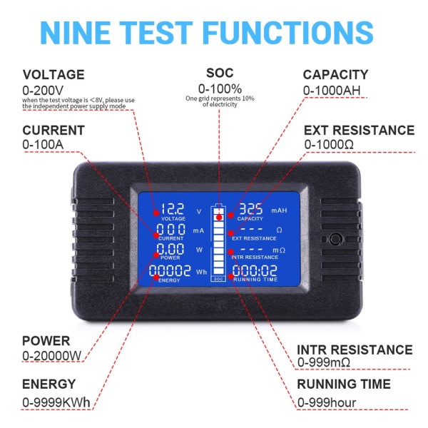 LCD Display DC Batteri Monitor Meter Voltmeter Amperemeter