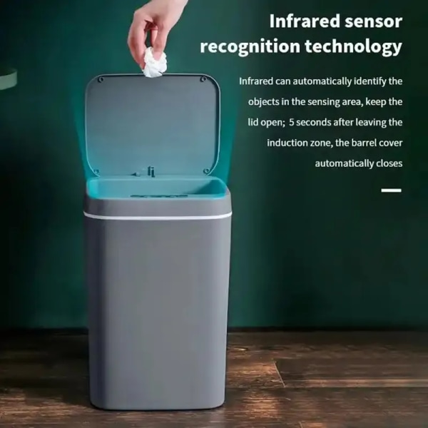 16L Automatisk Sensor Søppelbøtte Elektrisk Berøringsfri Smart Bin Kjøkken Bad Vanntett Bøtte Søppel