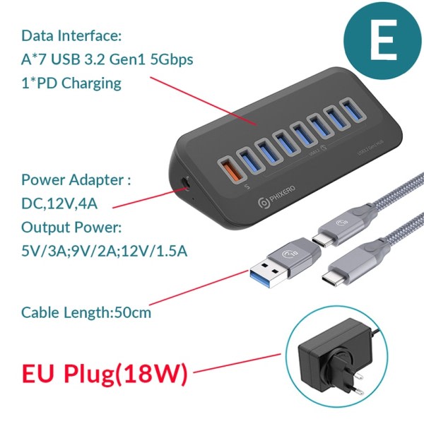 USB 3.2 Docking Station Hub Typ C Splitter Adapter Multi Portar Flera Socket OTG 3.0 med SD kort läsare