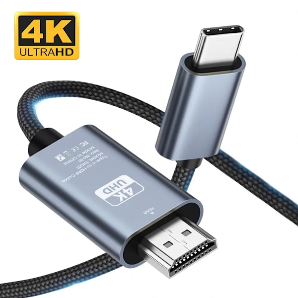 Laadukas USB C HDMI kaapeli 6.6ft 4K@60hz punottu C-tyypin HDMI kaapeli Ultra nopea sovitin kaapeli