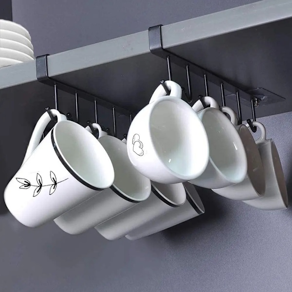 6 krok kaffe kopp mugg hållare svart vit krokar hylla multifunktion kök skåp diverse arrangör förvaring hängare
