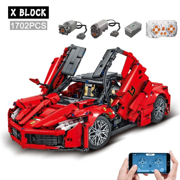 Teknisk APP Fjärrkontroll Moter Kraft Sport Bil Bygg Block MOC Super Racing Fordon Modell Klossar Set Leksaker