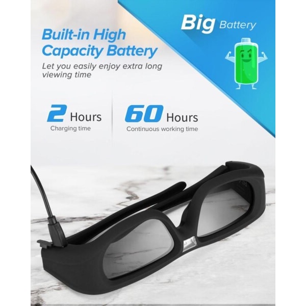 Oppladbare 144Hz DLP Link 3D Active Shutter briller