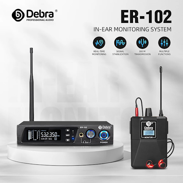 Debra ER-102 UHF Singal Channel In Ear  Scen Monitor Trådlöst System Med Flera Sändare För Små Scen Föreställningar