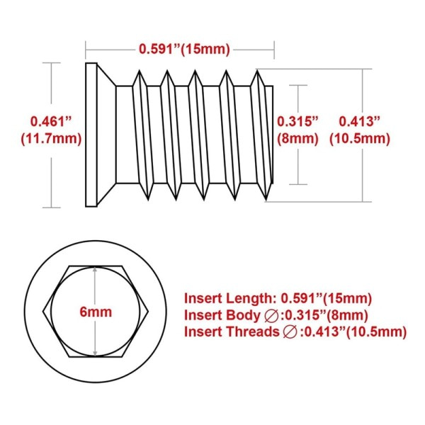 100 st M6 x 15mm Möblemang Skruva Mutter Gängad Trä Insatser Bult Fästelement Anslutning