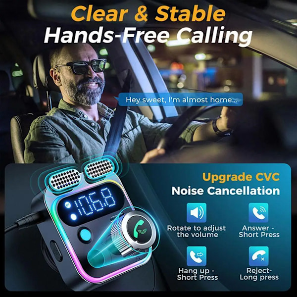 48W PD&QC3.0 Bil Oplader Bluetooth Adapter