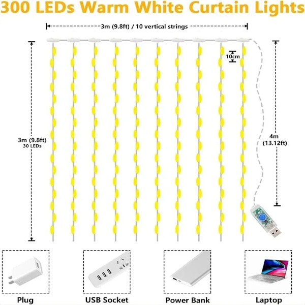 3M LED verho jono valot keiju koristelu USB loma seppele lamppu 8 tila