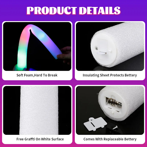 30 stykker LED Glow Sticks Bulk Farverig RGB Glow Foam Stick  Tube Mørk Lys til jul fødselsdag bryllup fest forsyninger