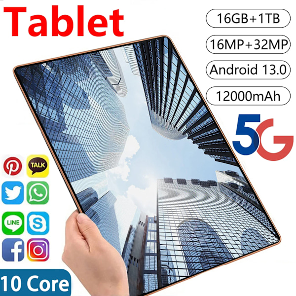 11.6 tuuman verkko Android 13.0 tabletti 16GB RAM 1TB ROM 16MP 32MP 10 ydin 12000mAh tabletti 4 5G Wifi tabletti
