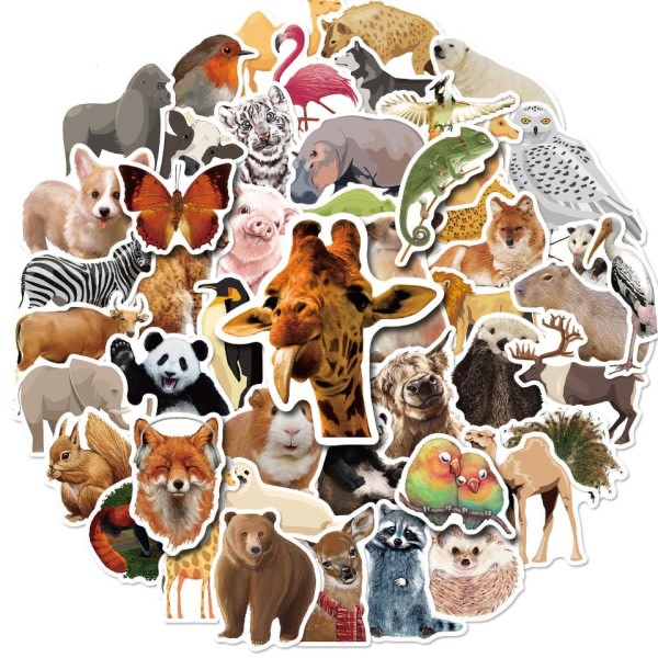 50 bitar Tecknade Zoo Vilda Djur Klistermärken Kawaii Hund Gris Gör-det-själv Barn leksaker