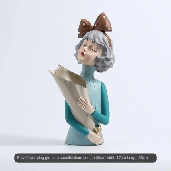 Kreativ Sløyfe Jente Harpiks Vase Statue Dekorasjon Moderne Minimalistisk Stue Rom Veranda Vindu Dekorasjon