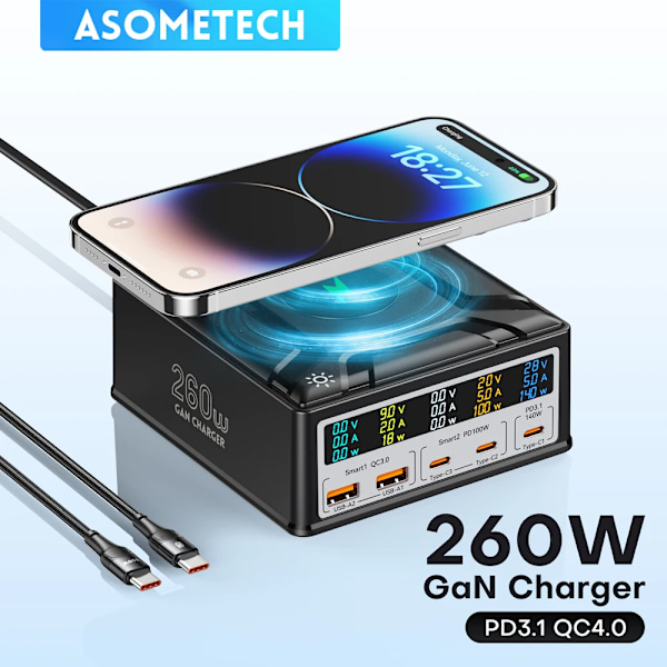 260W GaN lader Digital Display Desktop USB Type C lader