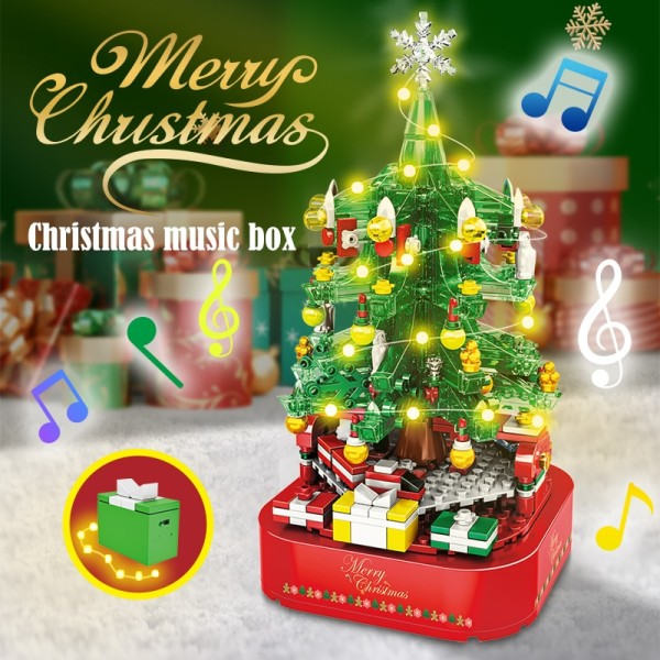 By juletre Roterende Musikk Eske Bygning Klosser Venner Julenissen LED Lys Skinner Xmas Klosser Leker