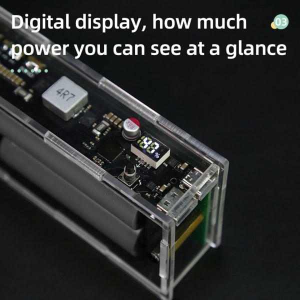 Two Way No Welding LED Light Digital Display Transparent Punk Batteri Snabb Charge Power Bank Case
