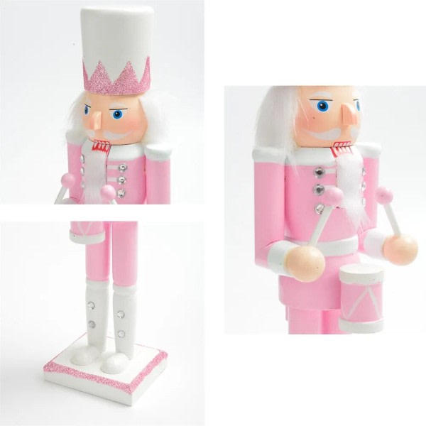 Nøtteknekker Rosa Glitter Soldat Dukke Kreativt Håndverk Figurin Tre Dukke Jule Gaver Ornamenter