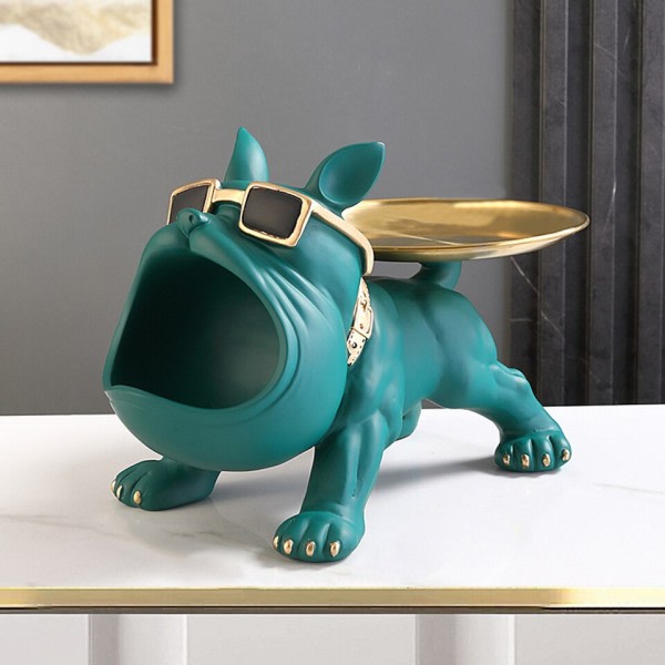 Stor munn fransk bulldog butler oppbevaring boks med brett nordisk dekor pynt figurer håndverk dyr harpiks skulpter