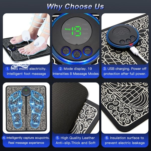 Elektrisk EMS Fod Massager Pad Lettelse Smerte Slap af Fødder Akupunkter Massage Mat