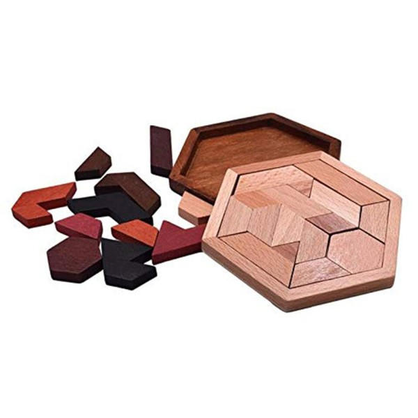 Hexagonal Trä Geometrisk Form Pulssåg Pussel Schack Spelbräda Montessori Leksaker Utbildningsunderrättelsetjänster leksaker