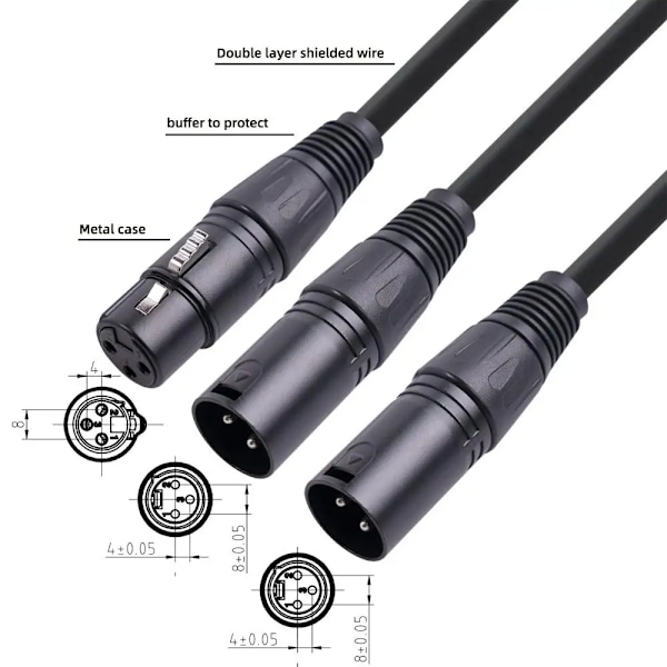 50cm XLR jakaja kaapeli naaras kaksois uros Y-jakaja 3nasta tasapainotettu linja folio punottu suojattu