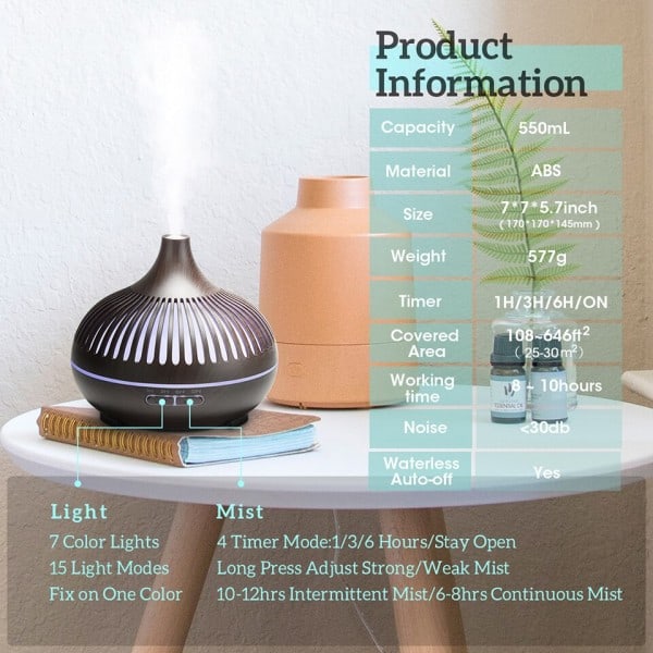500ml aromaterapi essentiel olie diffuser træ korn fjernbetjening ultralyd luft fugter