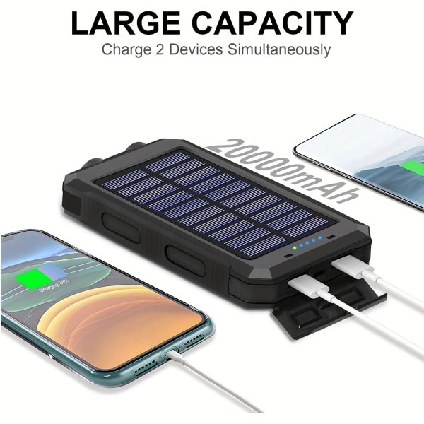Solar lader Power Bank 20000mAh Bærbar Ekstern Batteri Pakke 5V Rask Lading Super Lysst Lommelykt Panel Lading