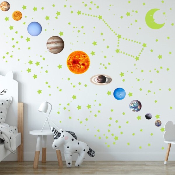 Lysende ni planeter vegg klistremerke for barn soverom stue rom glød i  mørket gjør-selv-fest 6eb4 | Fyndiq