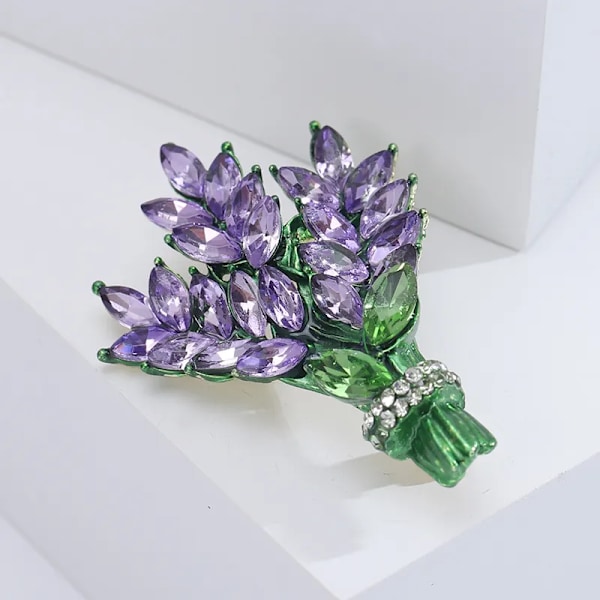 Dam brosch Romantisk Kristall Lavendel Blomma Lapel Nålar OL Tillbehör