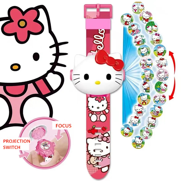 Hello Kitty Toys Set 3D Projection Digital Watch Cinnamoroll Kuromi Melody Anime Action Figures Model Toy