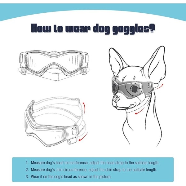 Hunde Goggles Små Raser Easy Wear Små Hund Solbriller,Ajusterbare UV Beskyttelse Hvalpe Solbriller