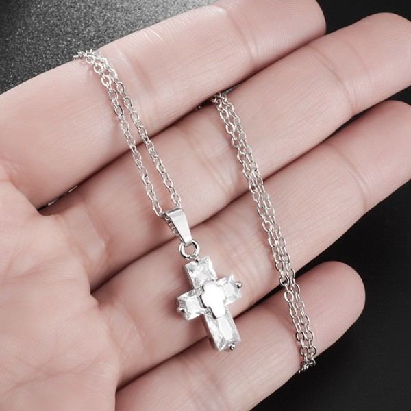 Vackert Kristall Kors Hänge Halsband för Kvinnor Liten Charm Elegant