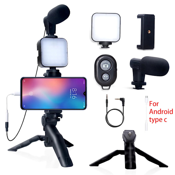 Smartphone Vlogging Kit til iPhone Android med Stativ Mini Mikrofon Starter Vlog kit