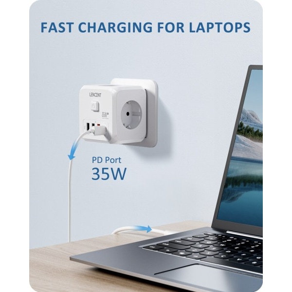 Power Strip Vägg Socket med  USB QC  Typ C PD 35W Snabb Laddare Adapter